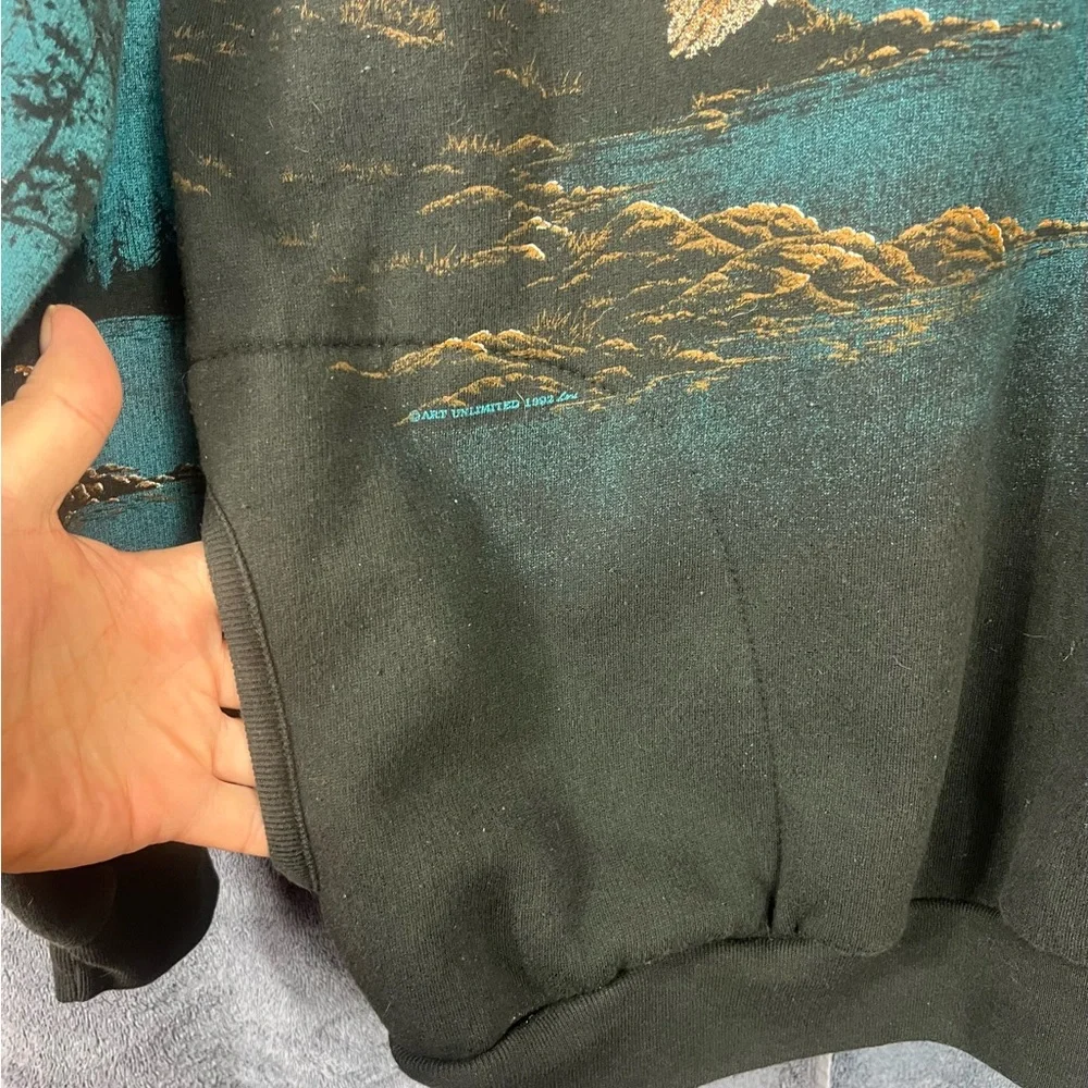 x Vtg Sweater Men XL Black Eagle fDouble
Sided Graphics Are Mint 3 Button Casual - Picture 4 of 12